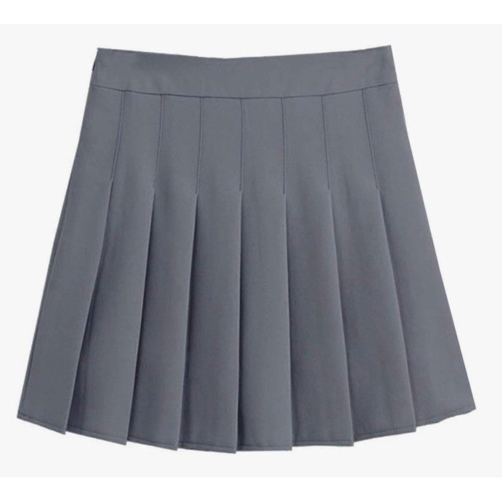 Lemego Pleated Mini Skirt Women Large Gray New High Waist School Uniform C614